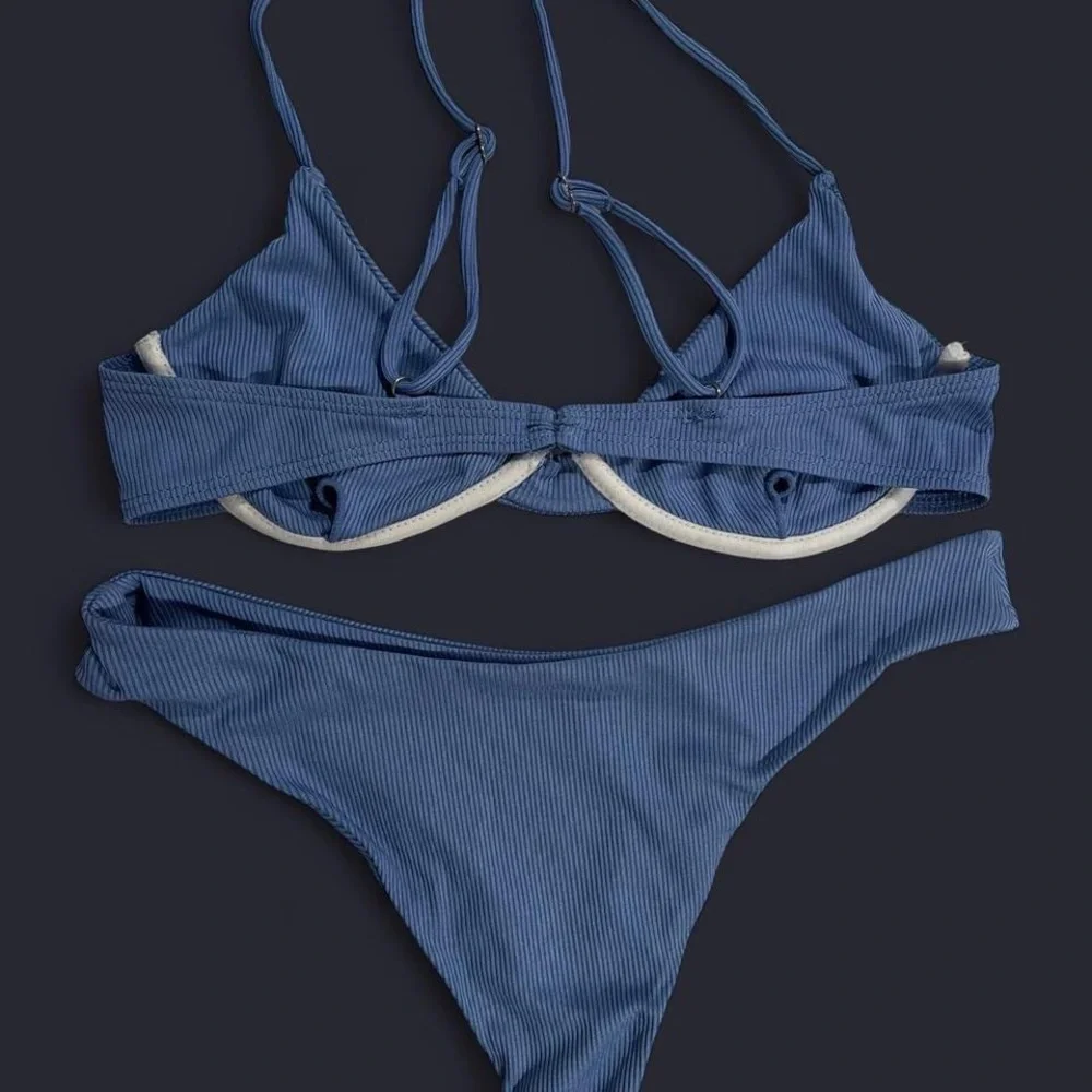 Blue Ribbed Bikini Set - Picture 2 of 2
